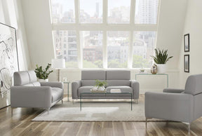 Glenmark Track Arm Upholstered Loveseat Taupe - Loveseat - Half Price Furniture