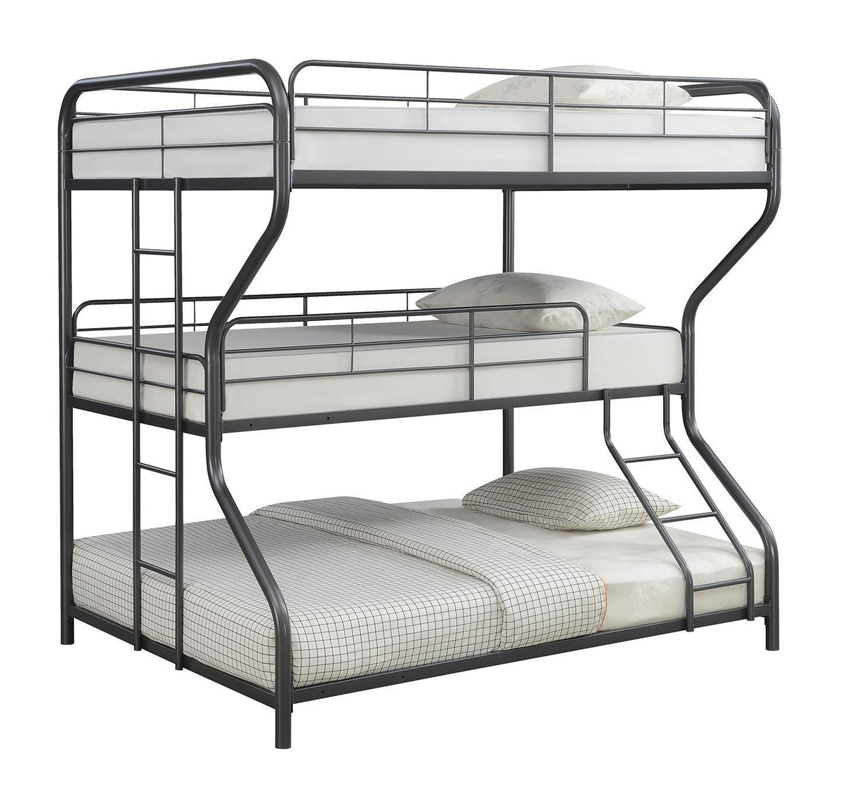 Garner Triple Full Over Twin Over Full Bunk Bed with Ladder Gunmetal Garner Triple Full Over Twin Over Full Bunk Bed with Ladder Gunmetal Half Price Furniture