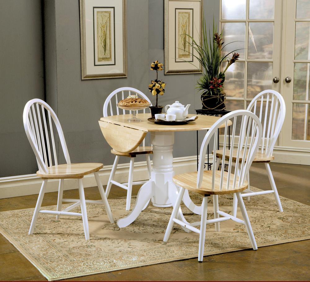 Allison Drop Leaf Round Dining Table Natural Brown and White - Dining Table - Half Price Furniture
