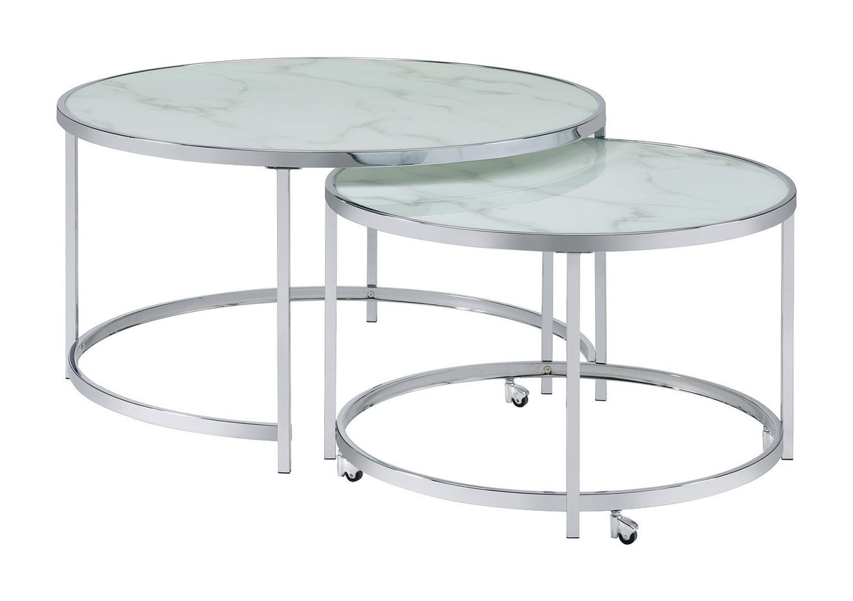Lynn 2-piece Round Nesting Table White and Chrome Lynn 2-piece Round Nesting Table White and Chrome Half Price Furniture