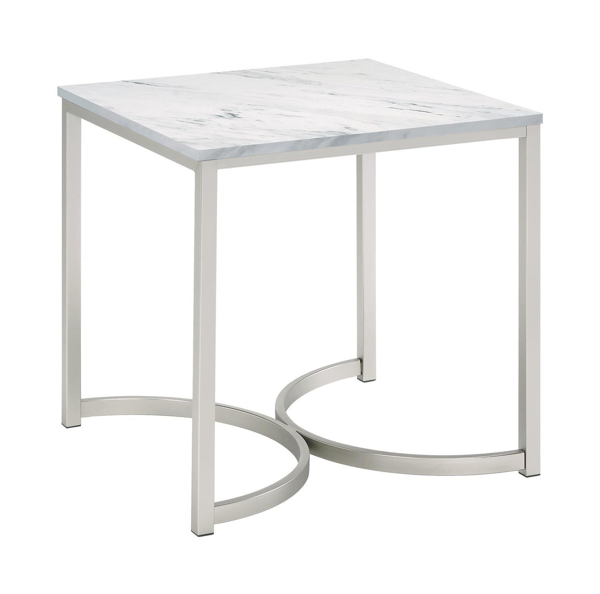 Leona Faux Marble Square End Table White and Satin Nickel Leona Faux Marble Square End Table White and Satin Nickel Half Price Furniture
