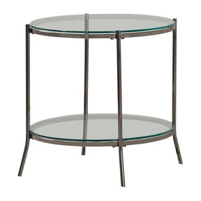 Laurie Round Glass Top End Table Black Nickel and Clear - End Table - Half Price Furniture