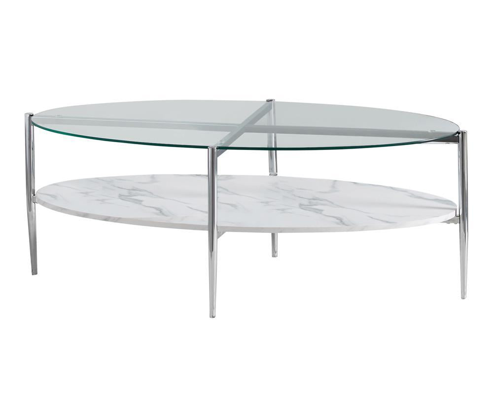 Cadee Round Glass Top Coffee Table White and Chrome - Half Price Furniture
