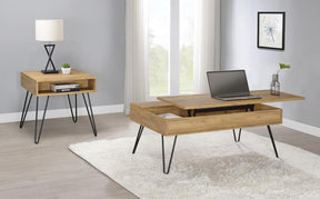 Fanning Square End Table with Open Compartment Golden Oak and Black - End Table - Half Price Furniture