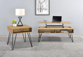 Fanning Square End Table with Open Compartment Golden Oak and Black - End Table - Half Price Furniture