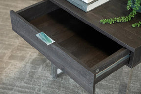 Baines Square 1-drawer End Table Dark Charcoal and Chrome  Half Price Furniture