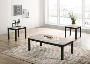 Bates Faux Marble 3-piece Occasional Table Set White and Black - Table Set - Half Price Furniture