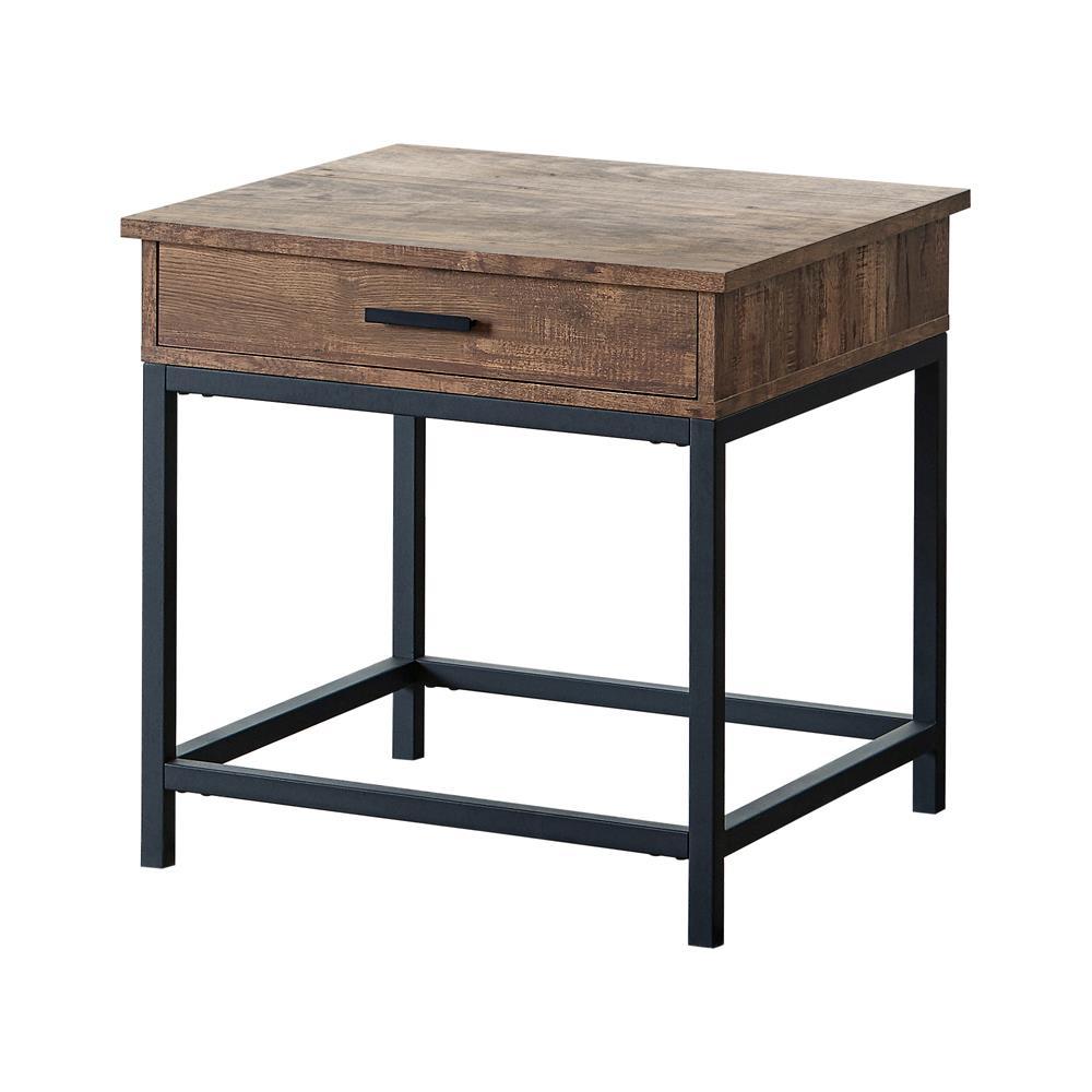 Byers Square 1-drawer End Table Brown Oak and Sandy Black - Half Price Furniture