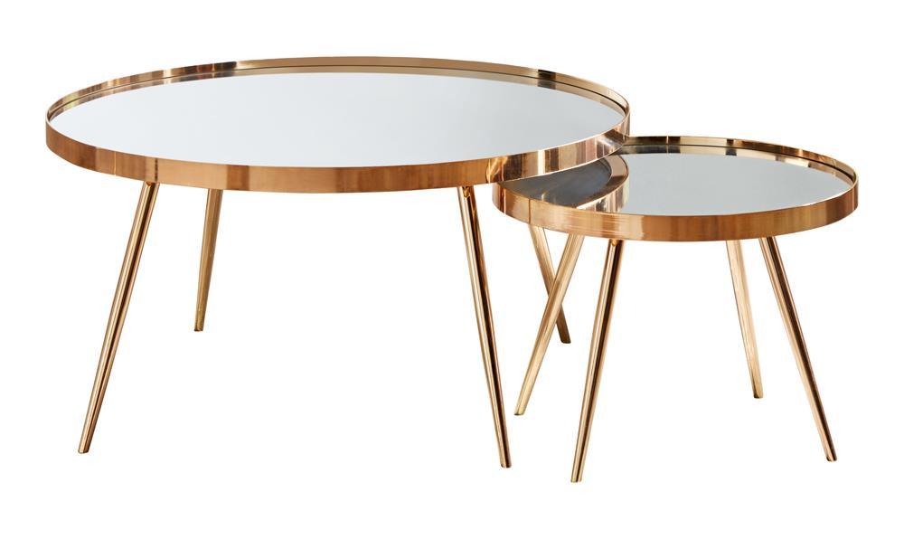 Kaelyn 2-piece Mirror Top Nesting Coffee Table Mirror and Gold - Half Price Furniture