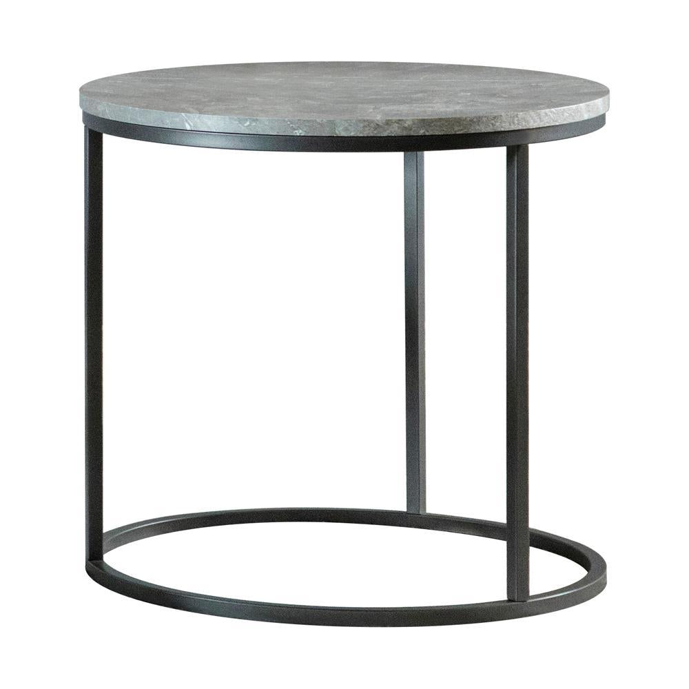 Lainey Faux Marble Round Top End Table Grey and Gunmetal - Half Price Furniture