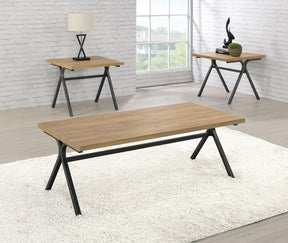 Colmar 3-piece Trestle Occasional Table Set Golden Oak and Gunmetal - Table Set - Half Price Furniture
