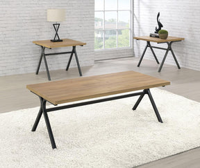 Colmar 3-piece Trestle Occasional Table Set Golden Oak and Gunmetal - Half Price Furniture