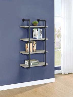 Elmcrest 24-inch Wall Shelf Black and Rustic Oak - Wall Shelf - Half Price Furniture