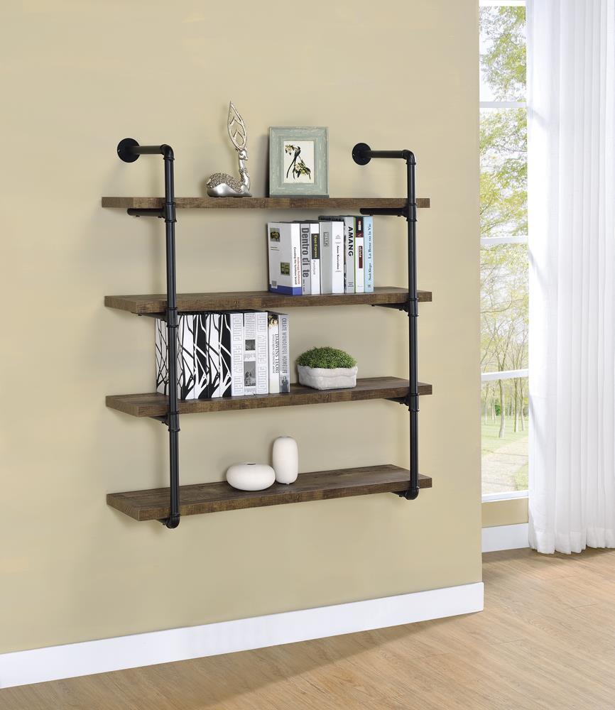 Elmcrest 40-inch Wall Shelf Black and Rustic Oak - Wall Shelf - Half Price Furniture