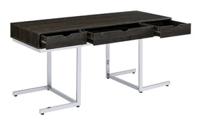 Noorvik 3-drawer Writing Desk Dark Oak and Chrome - Desk - Half Price Furniture