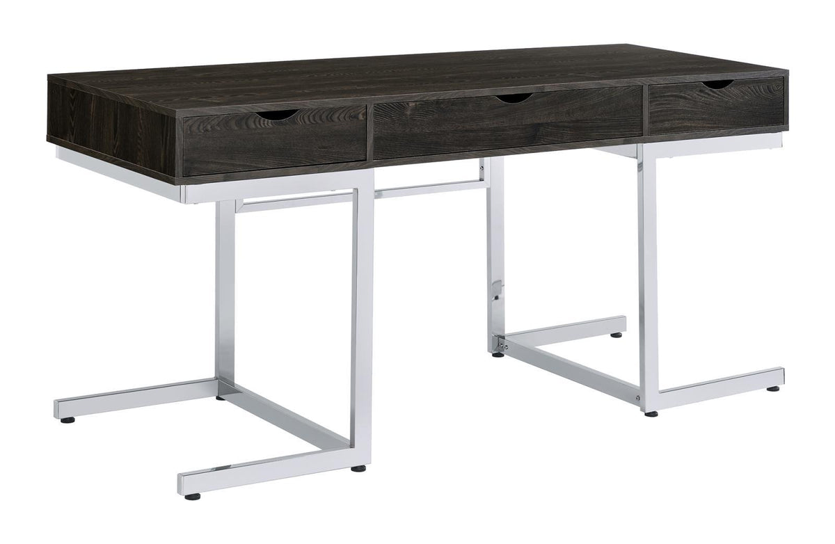 Noorvik 3-drawer Writing Desk Dark Oak and Chrome Noorvik 3-drawer Writing Desk Dark Oak and Chrome Half Price Furniture