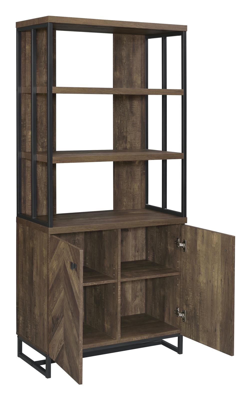 Millbrook 2-door Bookcase Rustic Oak Herringbone and Gunmetal  Half Price Furniture