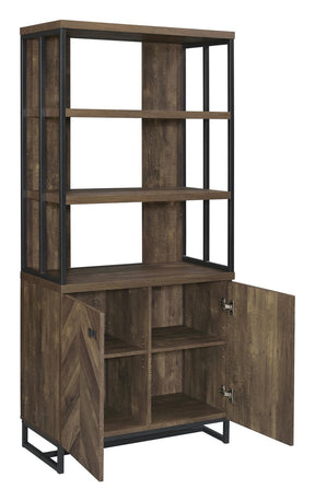 Millbrook 2-door Bookcase Rustic Oak Herringbone and Gunmetal - Bookcase - Half Price Furniture