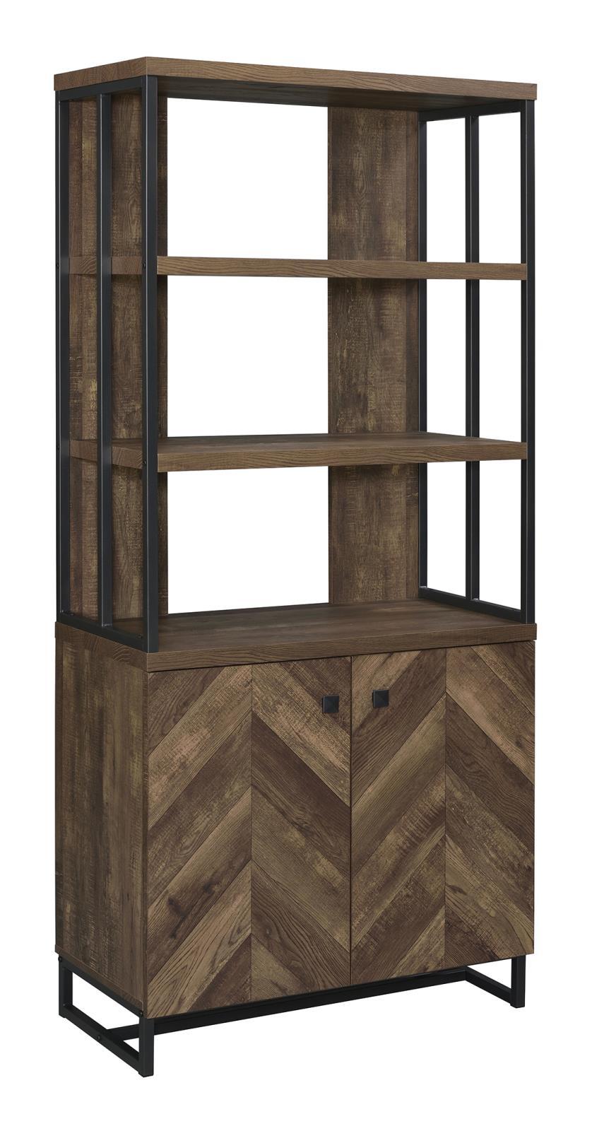 Millbrook 2-door Bookcase Rustic Oak Herringbone and Gunmetal  Half Price Furniture