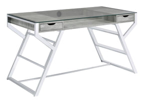 Emelle 2-drawer Glass Top Writing Desk Grey Driftwood and Chrome - Desk - Half Price Furniture