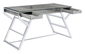 Emelle 2-drawer Glass Top Writing Desk Grey Driftwood and Chrome - Desk - Half Price Furniture