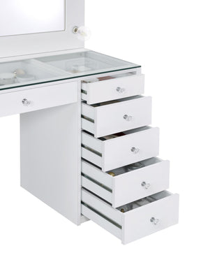 Percy 7-drawer Glass Top Vanity Desk with Lighting White - Vanity Set - Half Price Furniture