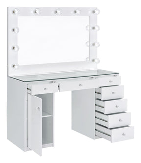 Percy 7-drawer Glass Top Vanity Desk with Lighting White - Vanity Set - Half Price Furniture