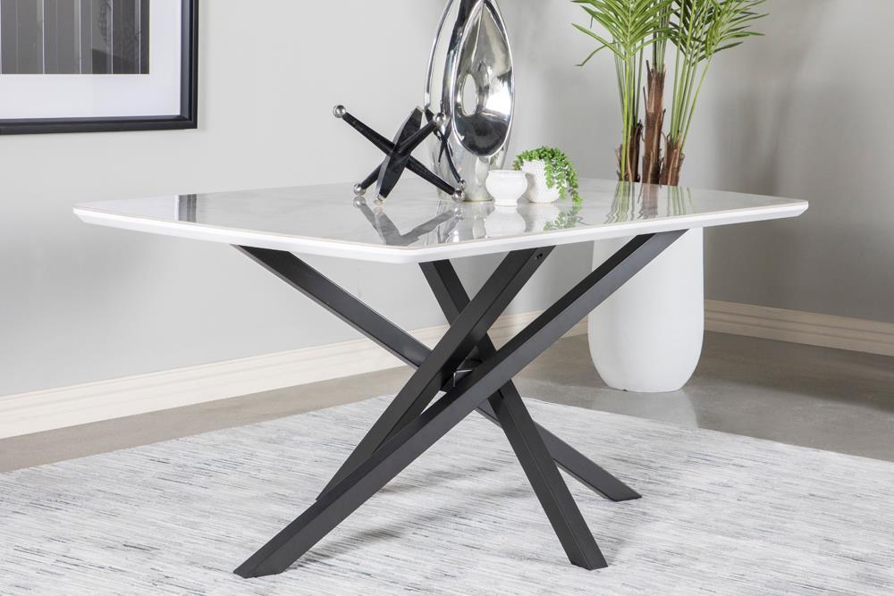 Paulita Rectangular Dining Table White and Gunmetal - Dining Table - Half Price Furniture