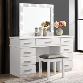 Felicity Upholstered Vanity Stool Metallic and Glossy White - Vanity Stool - Half Price Furniture