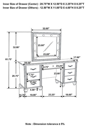 Barzini 7-drawer Vanity Desk with Lighted Mirror White - Vanity Set - Half Price Furniture