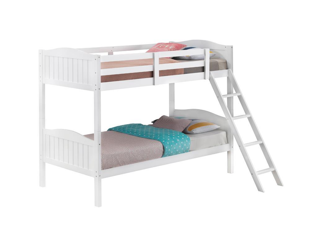 Arlo Twin Over Twin Bunk Bed with Ladder White - Las Vegas Furniture Stores