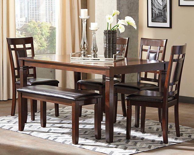 Bennox Dining Table and Chairs with Bench (Set of 6) - Half Price Furniture