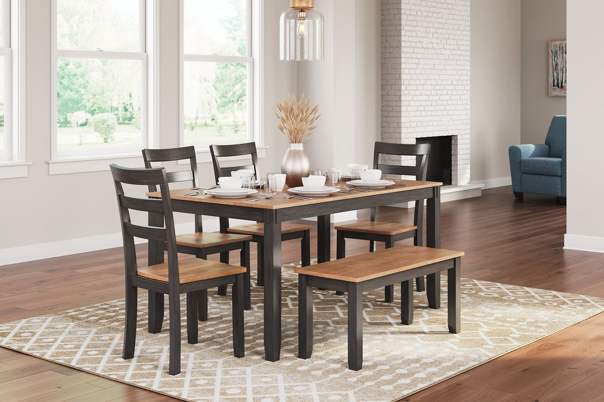 Gesthaven Dining Table with 4 Chairs and Bench (Set of 6) - Half Price Furniture