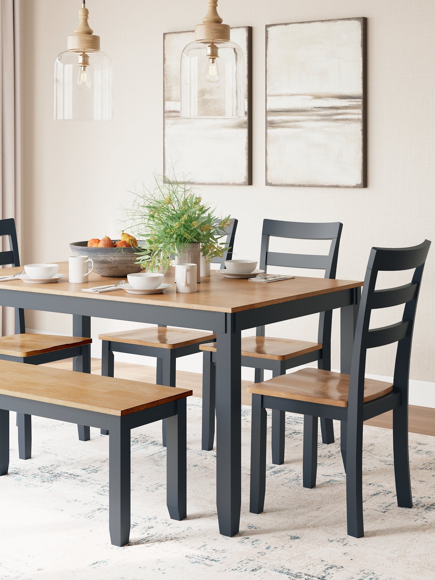 Gesthaven Dining Table with 4 Chairs and Bench (Set of 6) - Half Price Furniture