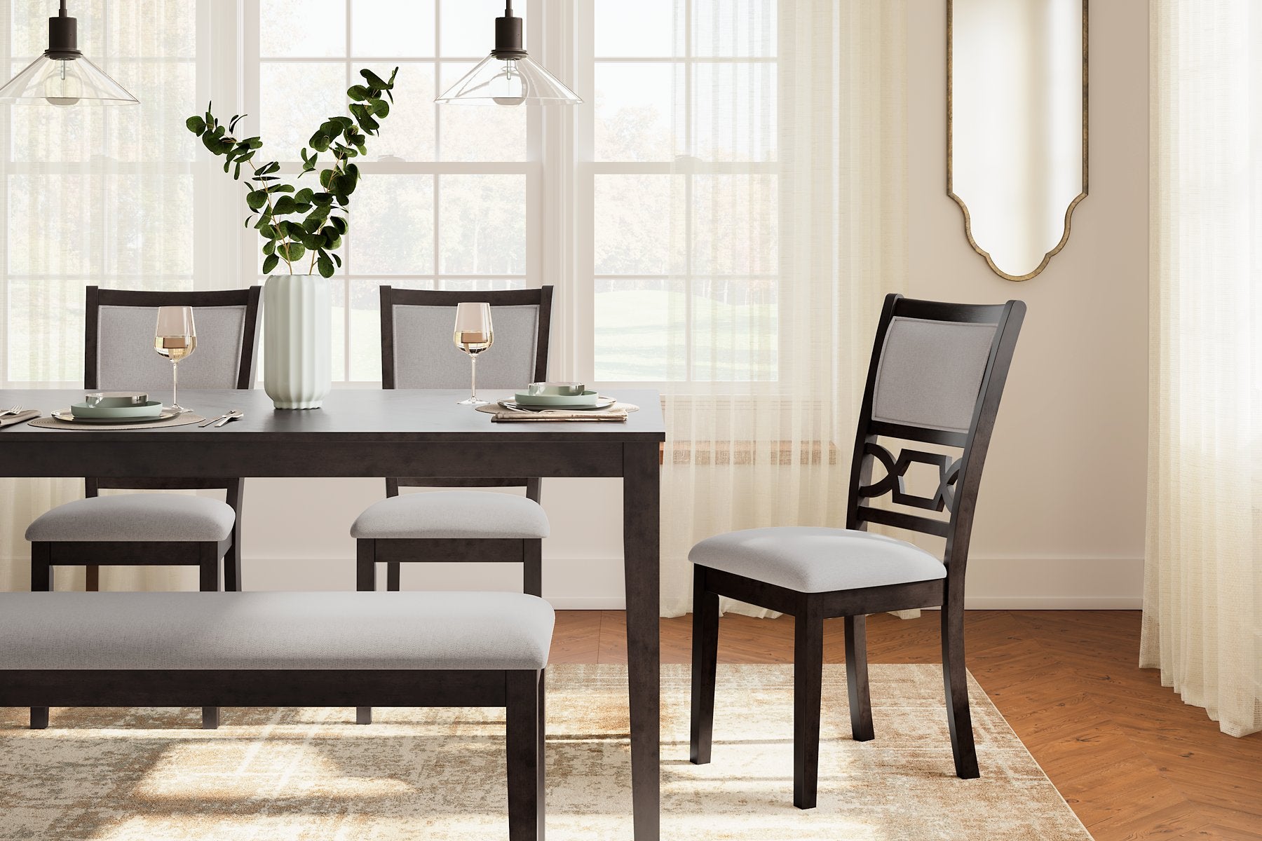 Langwest Dining Table and 4 Chairs and Bench (Set of 6) - Half Price Furniture