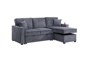 Dark Gray corduroy convertible sectional with reversible storage chaise, view 3