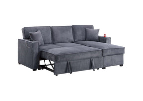 Dark Gray corduroy convertible sectional with reversible storage chaise, view 4