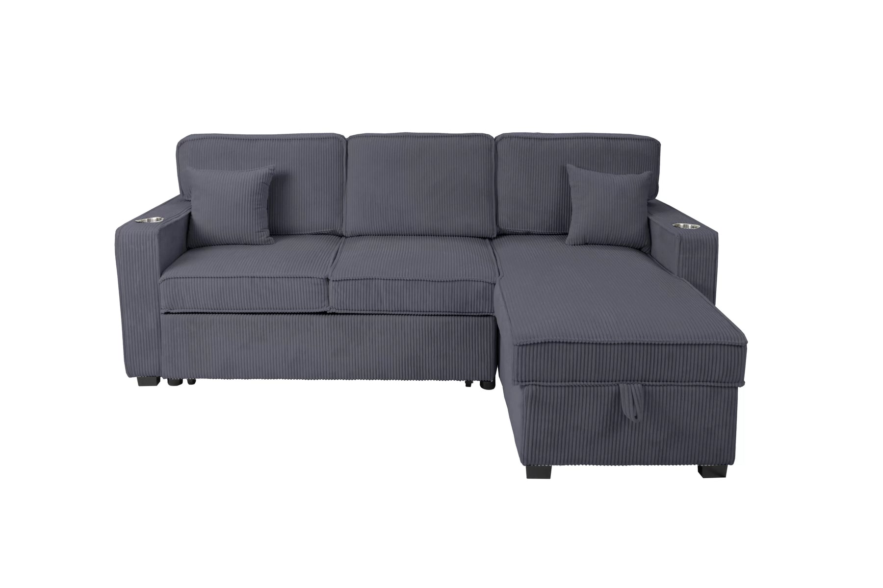 Dark Gray corduroy convertible sectional with reversible storage chaise, view 5