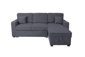 Dark Gray corduroy convertible sectional with reversible storage chaise, view 5