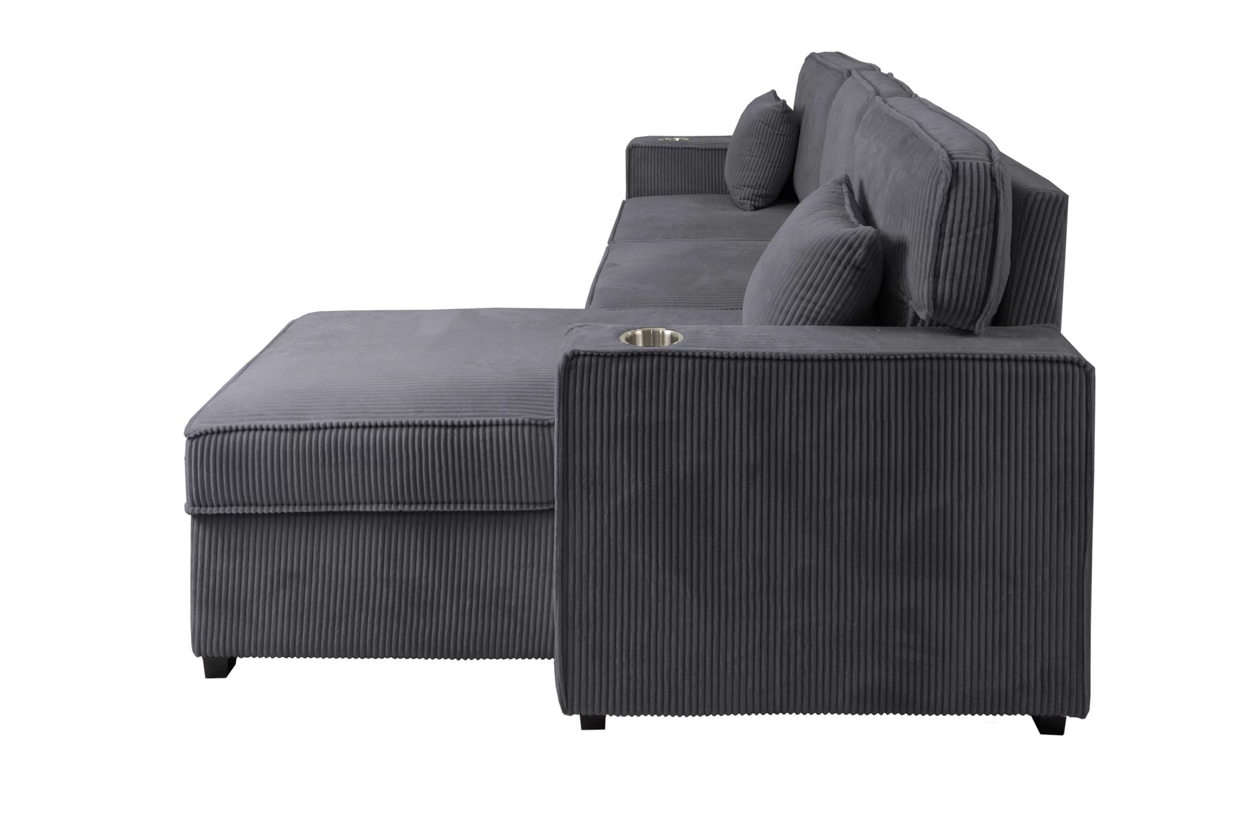 Dark Gray corduroy convertible sectional with reversible storage chaise, view 7