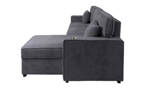 Dark Gray corduroy convertible sectional with reversible storage chaise, view 7