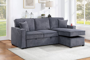 Dark Gray corduroy convertible sectional with reversible storage chaise