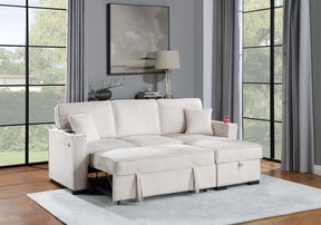 Beige corduroy convertible sectional with reversible storage chaise, view 2