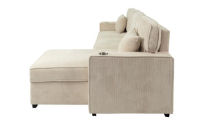 Beige corduroy convertible sectional with reversible storage chaise, view 5
