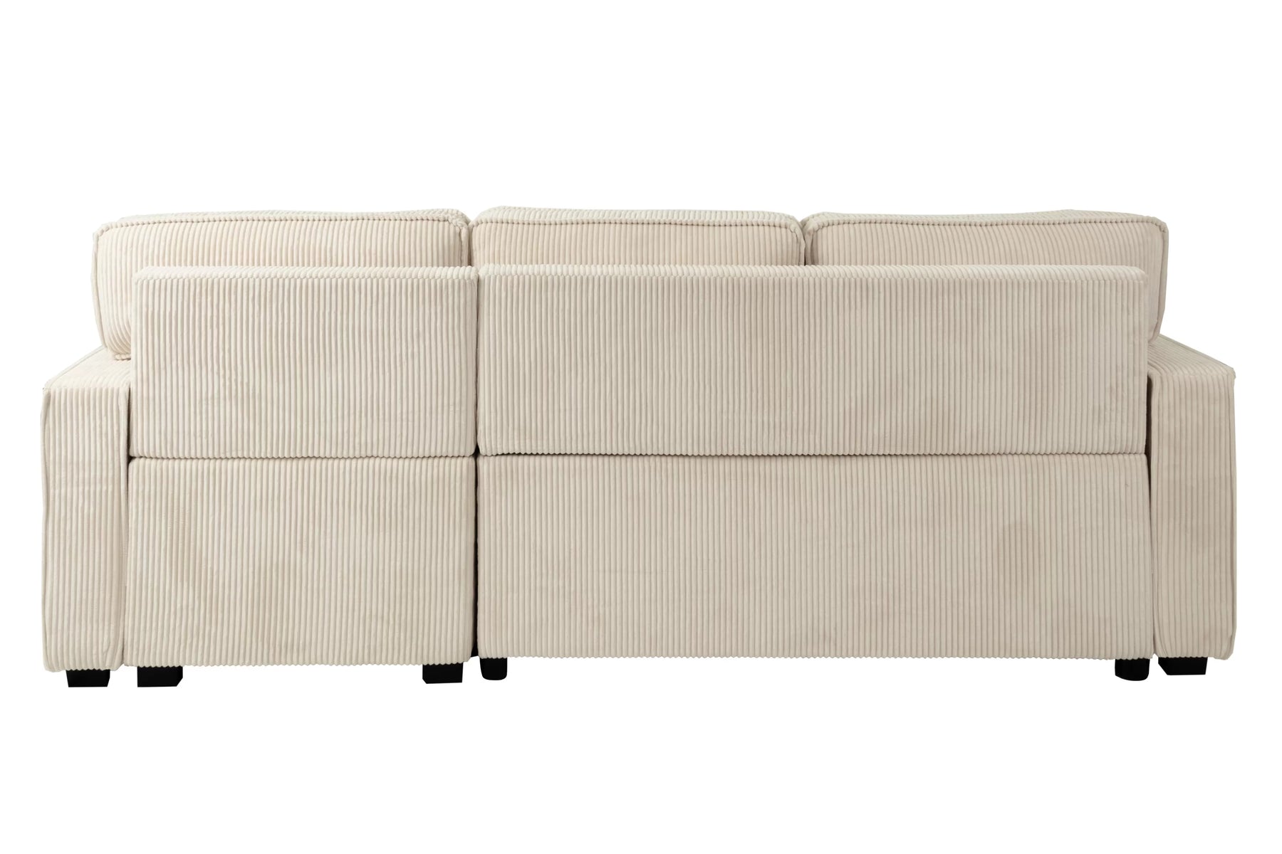 Beige corduroy convertible sectional with reversible storage chaise, view 6