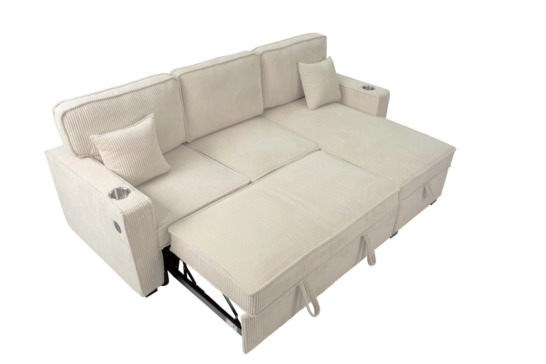 Beige corduroy convertible sectional with reversible storage chaise, view 7