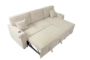 Beige corduroy convertible sectional with reversible storage chaise, view 7