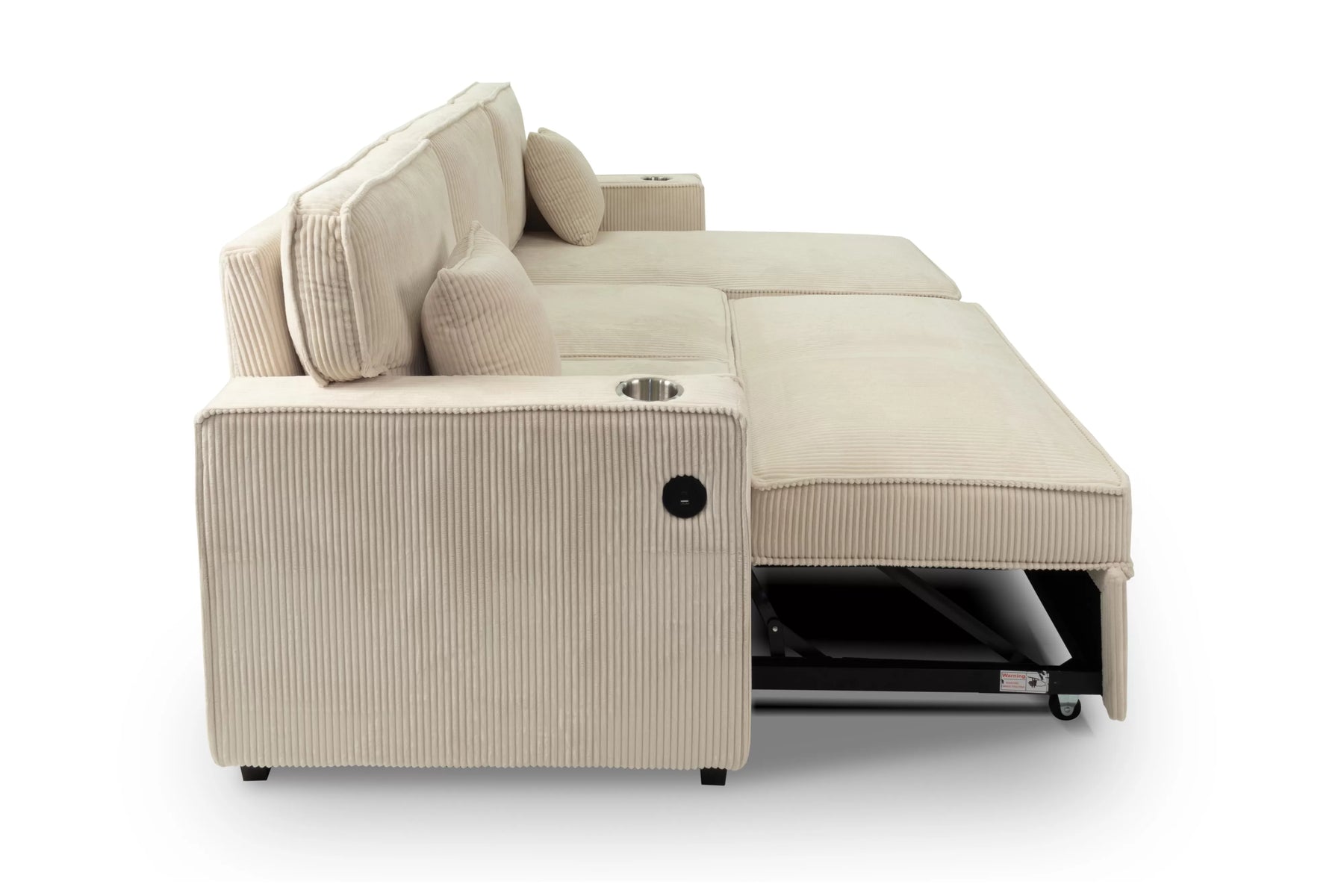 Beige corduroy convertible sectional with reversible storage chaise, view 8