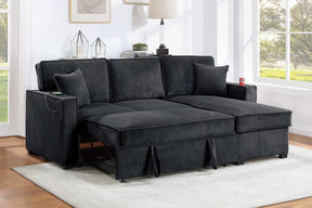 Black corduroy convertible sectional with reversible storage chaise, view 2