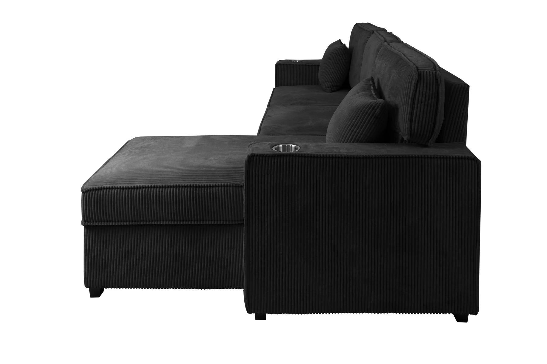 Black corduroy convertible sectional with reversible storage chaise, view 4